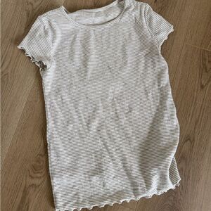 Gap Ribbed Short Sleeve Crewneck Top — White with Gray Stripes